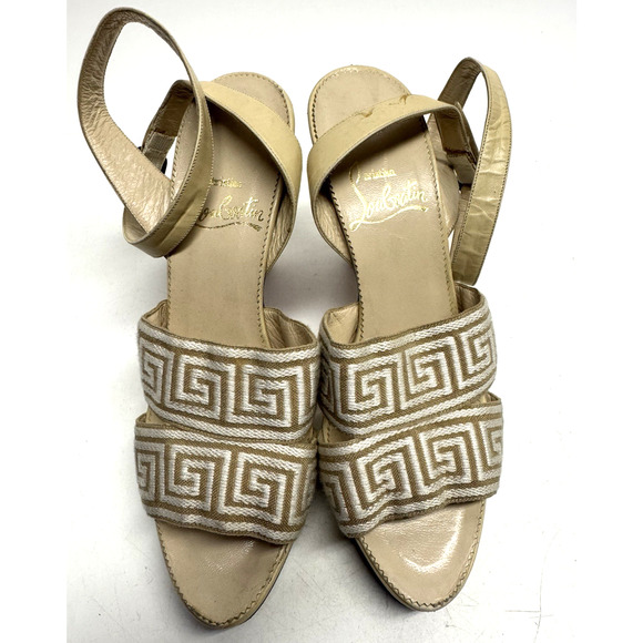 Christian Louboutin Jordi Ankle Strap Sandals Beige Heels 38.5 /US 8 - Picture 2 of 16